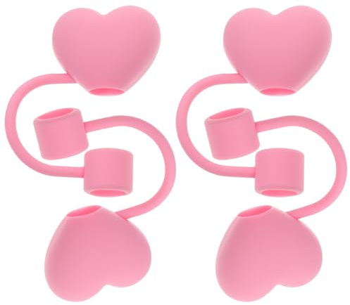 BESPORTBLE 4pcs Heart-Shaped Straw Caps Reusable Straw End Protectors for Valentine S Day Wedding Party Table Decorations Pink