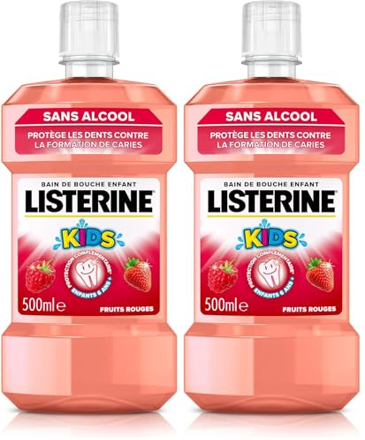 Listerine – Bain de Bouche Enfant Fruits Rouges 0% Alcool (bouteille de 500 ml) – Soin bucco-dentaire pour éliminer 99,9% des bactéries – Bain de bouche sans alcool pour une haleine fraîche durable