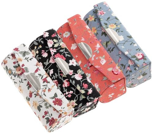 DEARMAMY 4 pièces Boîte Lèvres Fleur Vintage avec Miroir Étui Portable Cuir Élégant pour Femme Coffret Maquillage Pratique