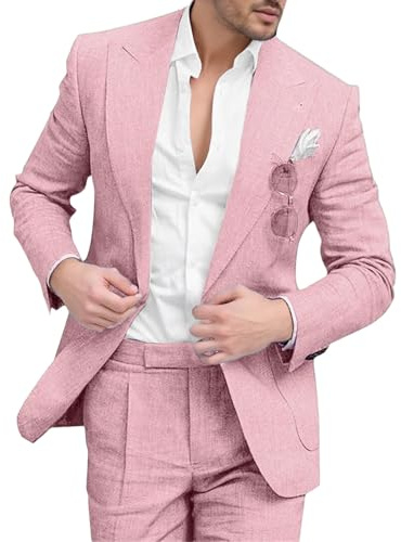 Costume Deux pièces en Lin pour Homme, Coupe Slim, idéal pour l'été, la Plage, Un Mariage ou Un Bal de Promo. Veste Blazer et Pantalon décontractés Le marié.