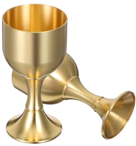 DOITOOL 2 Pcs Brass Wine Goblets - 7.7cm Small Communion Cups Set - Solid Brass Holy Chalice Goblet for Altar Religious Ceremony - Metal Wine Cup for Wedding Toasting and Medieval Party Decor