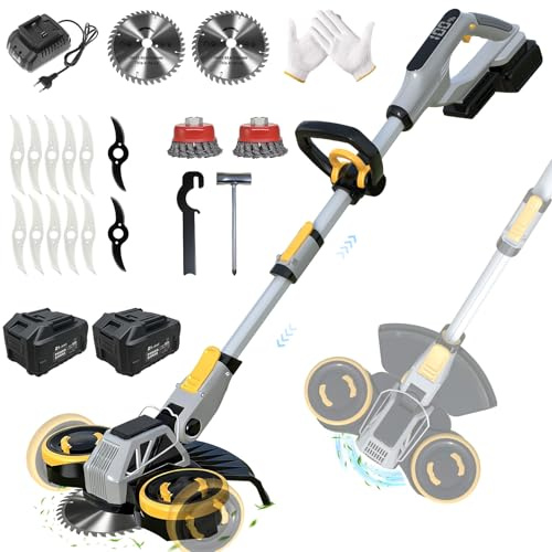 Desbrozadora Bateria, 4 En 1 Desbrozadora Electrica con 2x4.0Ah Baterías y Cargador, 21V Brushless Cortabordes Bateria para Césped, Jardín, Patio