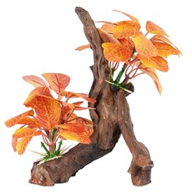 BEGONDIS Aquarium Plants with Lifelike Leaves and Resin Driftwood, Natural Betta Fish Hideout, Realistic Tree Trunk Decoration for Freshwater Fish Tanks (Style-1)
