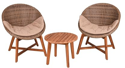 DELUKE Balkonmöbel-Set Amina mit Auflage - Akazie, Braun, gebürstet | Gartenmöbel-Set Gartengarnitur Garten-Sitzgruppe Essgruppe Balkon-Set