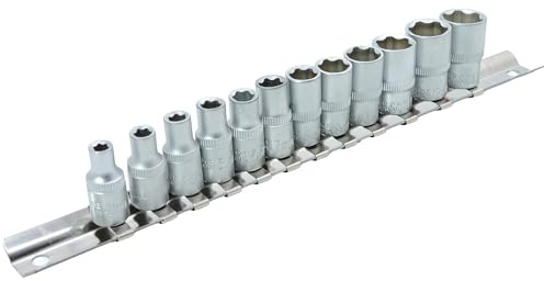 FAMEX 570-20 Steckschlüssel Einsatz Steck Nüsse Satz 6,3mm (1/4) - 4-13mm - Sechskant - Wellenprofil - Chrom-Vanadium-Stahl