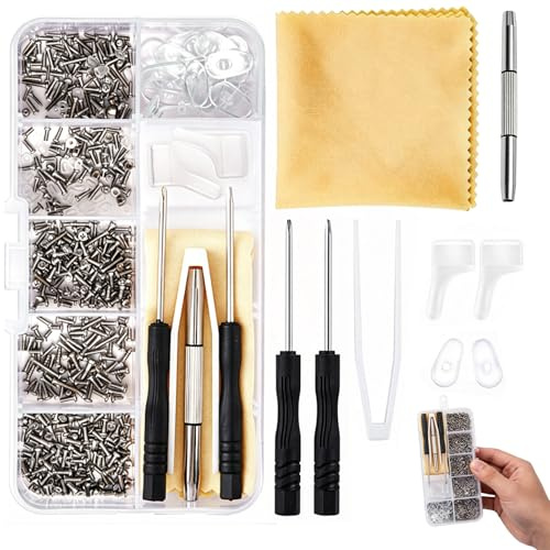 500 Pièces Réparation Lunettes : Vis Inox, Tournevis Opticien, Plaquettes Silicone, Crochets, Pincettes, 3 Micro-tournevis, Chiffon Microfibre — Pour Lunettes De Vue, Solaires, Sans Monture