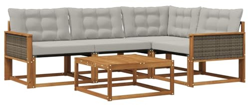 vidaXL Outdoor-Sofagarnitur mit Kissen 5 pcs Natürlich und Hellgrau, Moderne Garten-Sofa-Garnitur, langlebige Möbel, schicker Akazienholz-Sitz, Bequeme Terrassen-Lounge