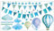 nikima Schönes für Kinder 016 Wandtattoo Girlande Wimpelkette Ballon Wolke Regen Sterne Mint blau grün Aquarell - in 6 Größen - Kinderzimmer Sticker Babyzimmer Junge Mädchen - Größe: 500 x 840 mm