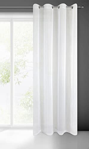 Eurofirany Lucy Cortina de Gasa Transparente Lisa con Ojales 1 ud. -para Dormitorio, salón Elegante 100% poliéster, Blanco, 140x250 cm