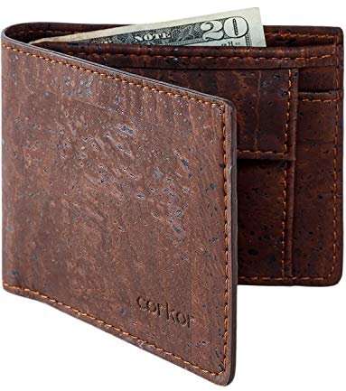 Corkor Portafoglio Uomo di Sughero Protezione RFID con Portamonete Borselino Vegan Marrone