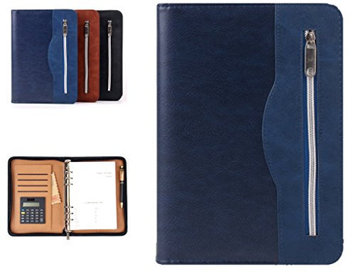 sayeec Ringbuch Folio mit Reißverschluss A5 Reißverschluss um PU Leder Loose Leaf Business Notebook Portfolio Executive Konferenzmappe Travel Portfolio mit Reißverschluss Organizer mit Taschenrechner
