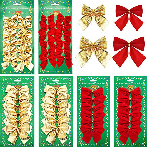 48 Stück Festival Bow Decoration Weihnachten Rot und Gold Ribbon Bows Ornamente für Weihnachtskränze Baum Neues Jahr Decoration