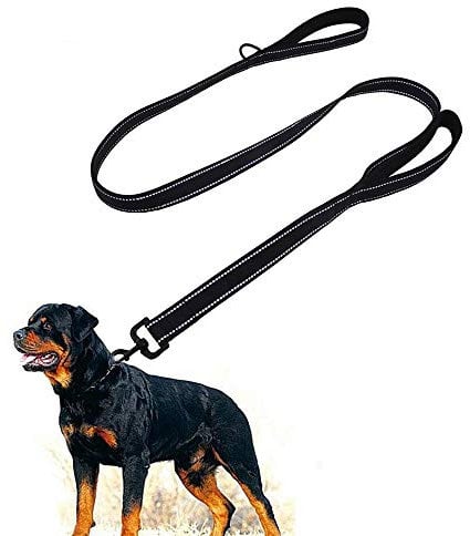 Dog Leads For Large Dogs - Strong Dog Lead Close Control Handle Dog Leash Heavy Duty Dog Lead Nylon Training Leash Control Safety Dual Dog leash for Large Medium Dogs, Reflective design (1.5M Black)