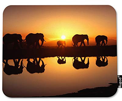 Mugod Elephant Mouse Pad Sunset Five Elephant Walking on The River Beautiful Scenery Mouse Mat Non-Slip Rubber Base Mousepad for Computer Laptop PC Gaming Working Office & Home 9.5x7.9 Inch