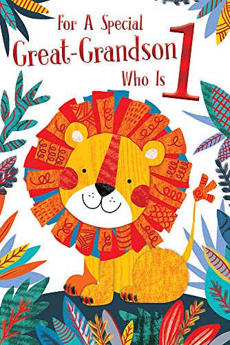 Great Grandson 1st Age 1 Today Cute Lion Happy Birthday Card Lovely Verse