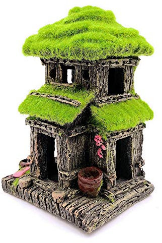 M2cbridge Aquarium Decorations Fish Hideout House Betta Cave with Green Lifelike Moss (Style 3)