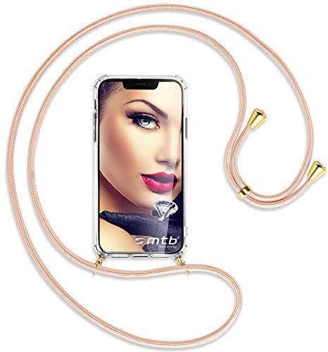 mtb more energy® Handykette kompatibel mit Huawei P40 Lite 5G, Nova 7 SE (6.5'') - Rose Peach/Gold - Smartphone Hülle zum Umhängen - Anti Shock Strong TPU Case