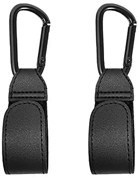 iZhuoKe Kinderwagen Haken[2 Stück],Taschenhalter Kinderwagen Leder Style,Klettverschluss Haken Kinderwagen Haken(Schwarz)