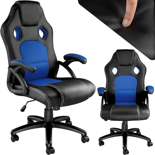 tectake Bürostuhl ergonomisch, Schreibtischstuhl für Home Office, Büro oder Wohnzimmer, Gaming Stuhl mit Schalensitz und ergonomischem Design, Diverse Farben - schwarz/blau