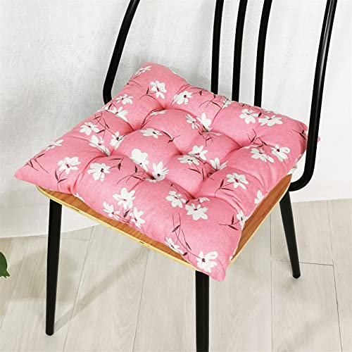 Stuhlkissen mit Bändern 2er Set, Chickw1 Sitzkissen Gefüllt Dekokissen Zierkissen Gartenkissen für Gartenstuhl, Küche oder Esszimmerstuhl Indoor und Outdoor (Rosa Blumen,50x50cm)