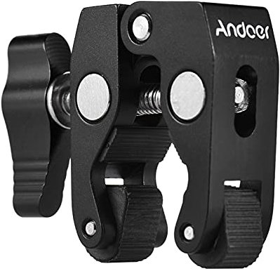 Andoer Super Clamp Tripod Clamp Crab Pliers Clip with 1/4 Inch and 3/8 Inch Screw Hole for DSLR Rig LCD Monitor Studio Light Camera Magic Arm Black