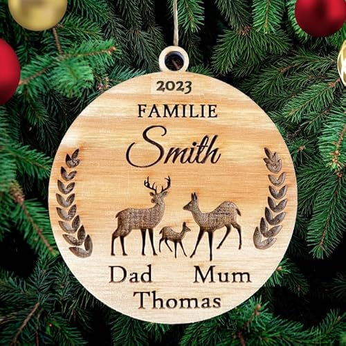 Personalisierte Familie Christbaumschmuck mit Namen von Familienmitgliedern Christbaumschmuck mit Namen aus Holz Weihnachtsbaum Deko Weihnachtsdekoration Ornament Weihnachtsbaumschmuck Holz