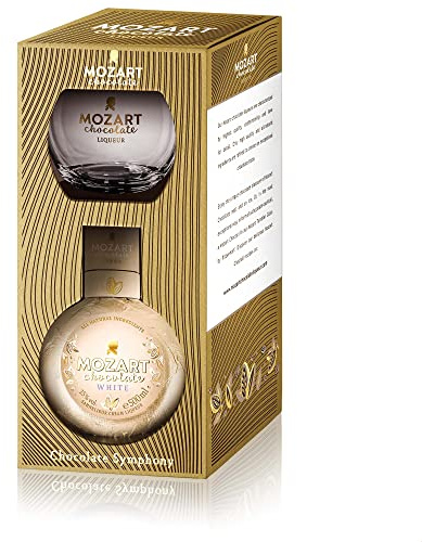 Mozart Likör Geschenkset, White Chocolate Schokoladenlikör mit Connaisseur Glas (1 x 0,5 l)