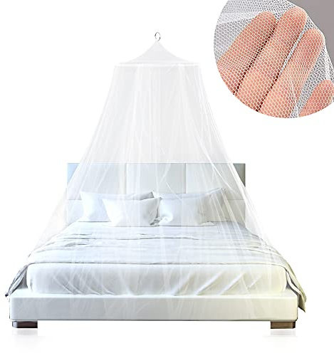 Moskitonetz für Bett, Hillylolly Weißes Moskitonetz, Moskitonetz für Indoor, Mückennetz für Bett, für Einzelbett & Doppelbett, 250 cm Hoch, Umfang des Saums: 900cm