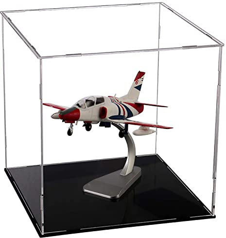 MEEC Vitrine en acrylique transparent - Assembler une boîte de comptoir avec base noire pour affichage - Boîte d'affichage transparente(25 x 25 x 25 x 25 cm) 25x25x25