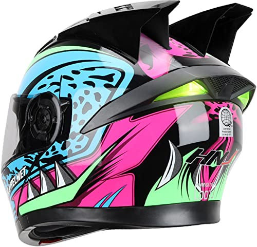 Casco Modulare Casco Moto Integrale Moto con Le Orecchie Caschi Integrali DOT/ECE Approvato Adulti Uomini Donne Doppia Visiera Flip up Casco Street Bike Racing Casco Motocross,Rosa,XXL