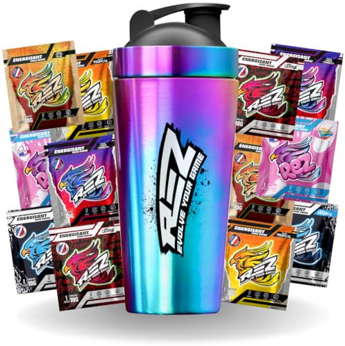 Rez | Starterpack Premium | Energy Drink in Pulverform | Zuckerfreier Energy Drink | Natürliche Farbstoffe und Aromen | 4 Stunden Energie | Nur 30 Kalorien | 40 Shakes in 1 Dose