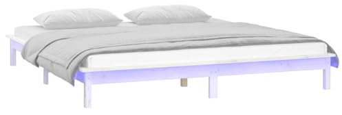 vidaXL Massivholzbett mit LEDs Bettgestell Bett Holzbett Doppelbett Bettrahmen Lattenrost Schlafzimmerbett Schlafzimmermöbel Weiß 200x200cm