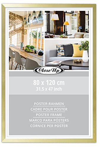 Close Up XXL Posterrahmen 80 x 120 cm, Gold, Premium MDF, bruchsicheres PVC Glas, mit Rückwand