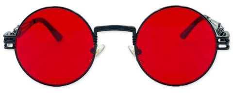 Inlefen Round vintage men metal circle sunglasses women men sunglasses UV400 protection Black Red C22