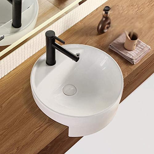 ADITAM Bathroom Sink Embedded Circular White Toilet Bowl Wash Basin Bathroom Cabinet Counter Glass Basin Sink (Color : White, Size : 44x44x18cm) Double The Comfort