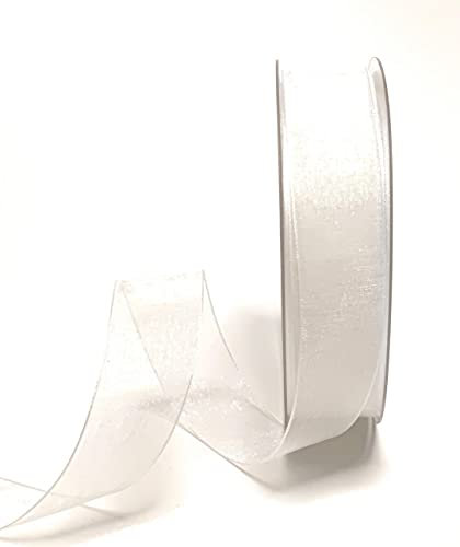 s.dekoda Schleifenband 50m x 25mm Weiß Organza Chiffon Geschenkband Organzaband [1350]
