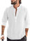 YAOBAOLE Chemise Homme en Lin Pur Col Mao Chemise Lin Homme Manche Longue Chemises Hommes Manches Longues Regular Fit Blanc 3XL