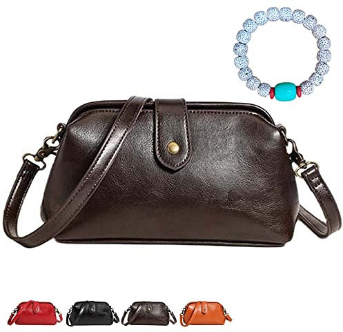 Neue Premium-Leder-Retro-handgemachte Tasche, Damen-Vintage-Leder-Geldbörsen-Schulter-Geldbörsen, Umhängetasche, Arzttasche, einzigartige Öffnung (Kaffee,Einheitsgröße)