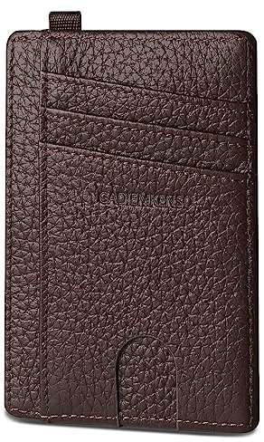 GADIEMKENSD Slim Wallet Minimalist Credit Card Holder RFID Blocking Genuine Leather Compact Size Card Case for Women Men Purse with D-Shackle Llaveros De Hombre Exemption Card Set Coffee