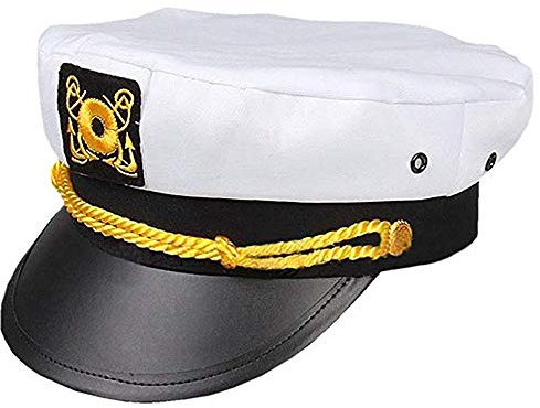 Kapitänsmütze, Verstellbare Yacht Schiff Boot Marine Mütze, Damen Männer Erwachsene Matrosenmütze Seemann Hut für Karneval Partys Cosplay, Weiß