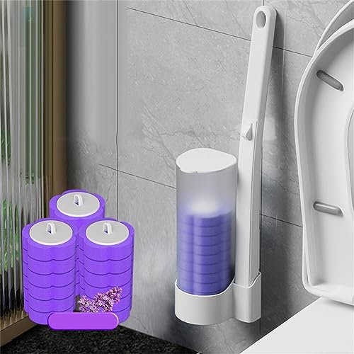 Toilettenbürste zum Einmalgebrauch, Disposable Toilet Cleaning System, Disposable Toilet Brush with Removable Holder for Cleaning for Hotel, Family (LAVENDEL)