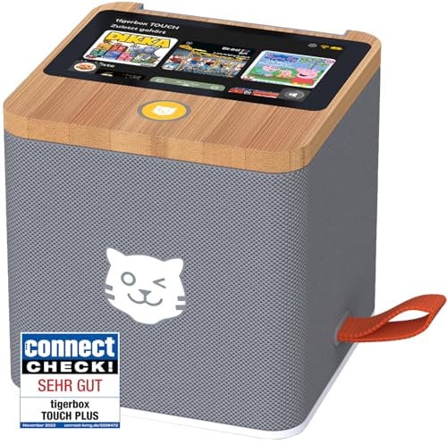 tigermedia tigerbox TOUCH PLUS grau | Streaming-Hörbox für Kinder | Stereo-Klang | Farb-Touchdisplay | Hörspielbox mit Nachtlicht | Bluetooth-Kopfhöreranschluss | extra starker Akku