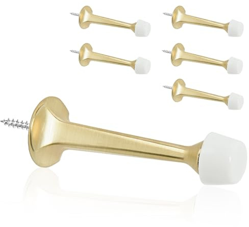 KOVOSCH Robuste Türstopper, Wandschutz mit weichen Gummispitzen, gebürstetes Messing, goldfarben, 6 Stück