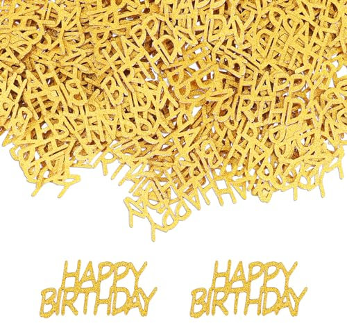 GoldRock Happy Birthday Konfetti Geburtstag Groß 4,9×2,3cm, 100 Stk Tischdeko Geburtstage Gold, Streudeko Geburtstag Frau Mann, Glitzer Confetti für Geburtstagsdeko, Luftschlangen Happy Birthday Deko