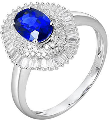 Epinki Echter Schmuck Eheringe Weißgold 750 18 Karat Frauen, 1.35ct Labor Erstellt Saphir Oval Hochzeitsring Blau Klassiker Moissanitring 750 Weißgold mit Moissanit, Gr.51 (16.2)