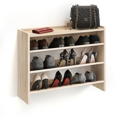 Komto Étagère Chaussures Chêne Sonoma – Meuble Range Chaussure 3 Niveaux avec Etagere Supérieure, Porte-Chaussures pour Entrée, Dressing ou Penderie | Elexis 80 x 60 x 25 cm (L x H x P)