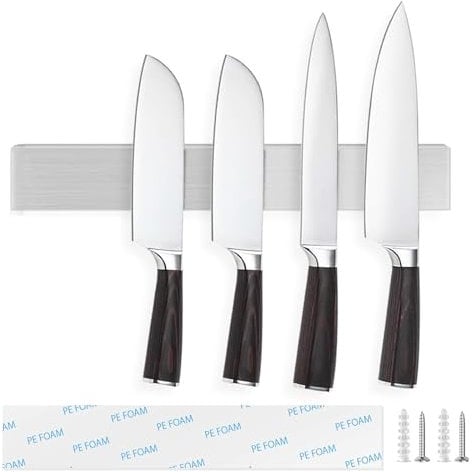 Tysonir 10 Inch Stainless Steel Magnetic Knife Storage Strip,Knife Bar Block Magnet, Strong and Secure Magnetic Knife Rack for Metal Kitchen Utensils, Wall or Fridge Holder Tool Holder,Silver