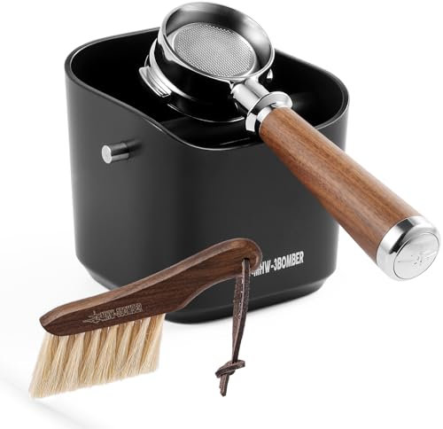 MHW-3BOMBER Espresso Knock Box, 1.2L(15 Cups) Coffee Knock Box with Coffee Clean Brush and Removable Knock Bar for Espresso Puck, Coffee Ground, Durable Espresso Accessories, Black,CS7090-OS