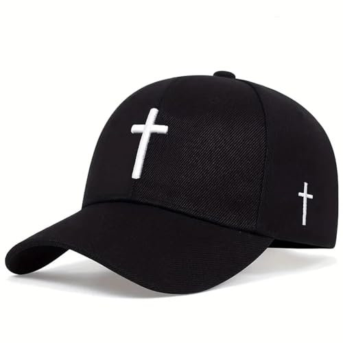 WAOCEO Herren Kappe Hut Unisex Cross Stickerei Baseball Kappen Verstellbare Freizeit Hüte Sonnencreme Hut Verstellbar Schwarz