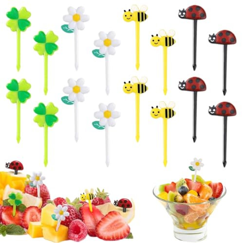 KSJEHW 16 Piezas Palillos de Dientes de Animales, Palillos para Niños Frutas, Mini Tenedores Infantiles Reutilizables de Frutas, Niños de Dibujos Animados para Lonchera Fiesta té Cumpleaños Colegio